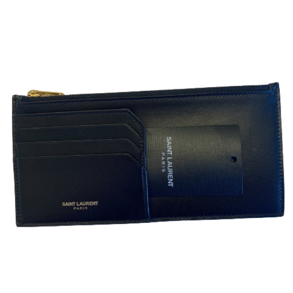 NWT SAINT LAURENT Black Zipped Flat Wallet
